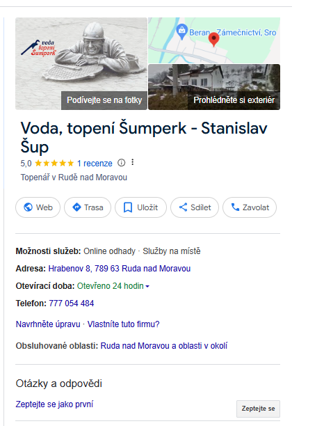 Stanislav Sup - firemní zápis na Google
